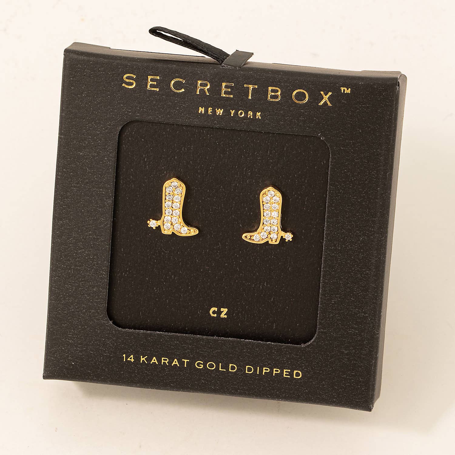 Gold Dipped Studded Cowboy Boot Earrings – Secret Box Collection